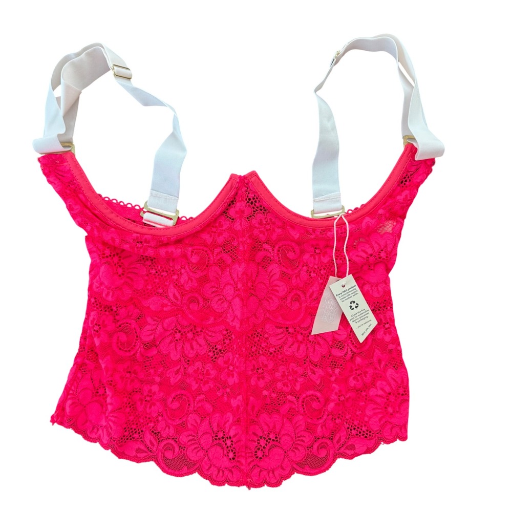 We Are HAH Bust A Move Bustier Pink‎ Lace Corset Top XS HAHt Lava New